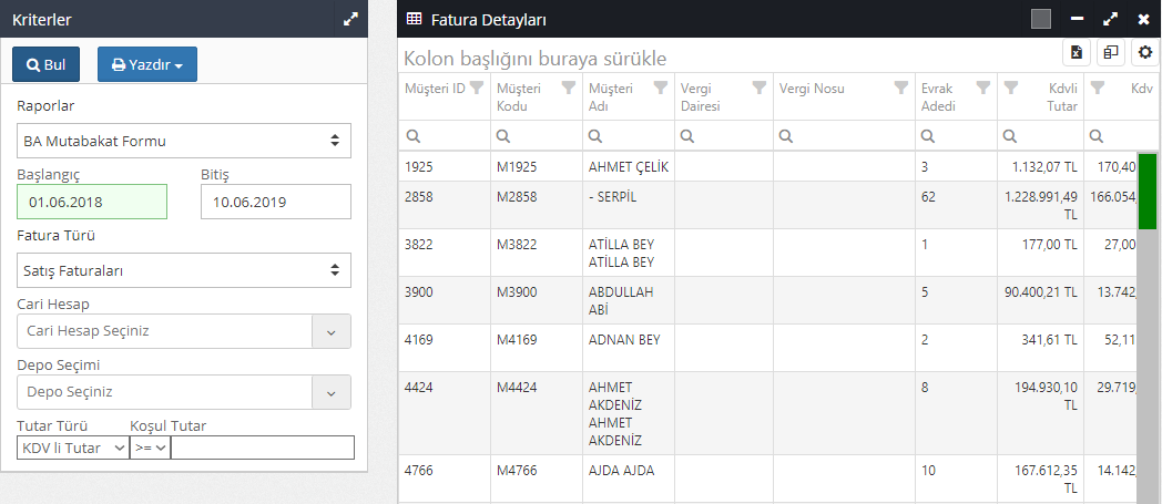 Fatura BA-BS Raporu Nasıl Alınır